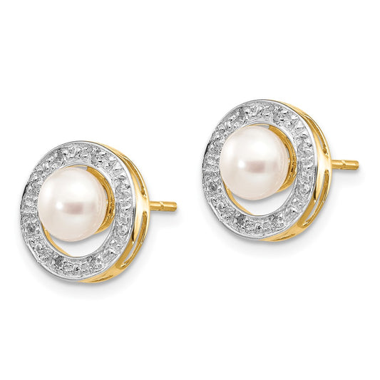 Exclusive 14K Gold & Rhodium Freshwater Pearl Button Earrings, 0.05ct Diamonds