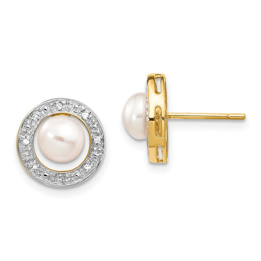 Exclusive 14K Gold & Rhodium Freshwater Pearl Button Earrings, 0.05ct Diamonds
