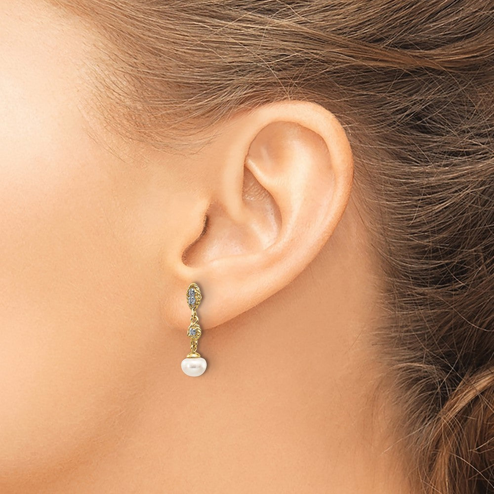 Shop 14K White Gold Pearl Earrings - 6-7mm Freshwater Gems & 0.02ct Diamonds