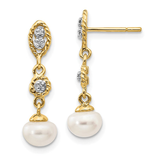 Shop 14K White Gold Pearl Earrings - 6-7mm Freshwater Gems & 0.02ct Diamonds