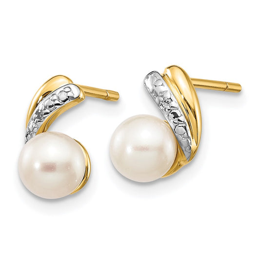 High-Quality 14K White Gold Pearl Earrings | 5-6mm, 0.01ct Diamond, Stylish Value