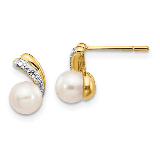 High-Quality 14K White Gold Pearl Earrings | 5-6mm, 0.01ct Diamond, Stylish Value
