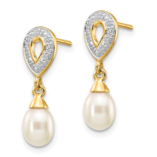 14K Gold Teardrop Pearl Dangle Earrings - 0.01ct Diamonds