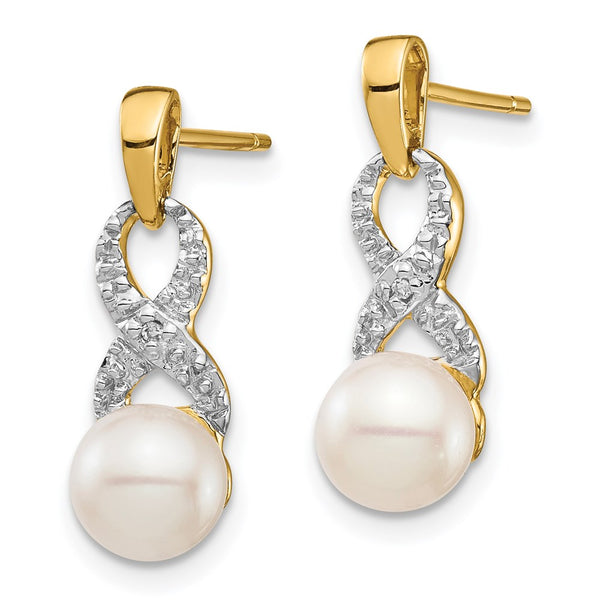14K White Gold Freshwater Pearl Dangle Earrings, .01ct Diamond