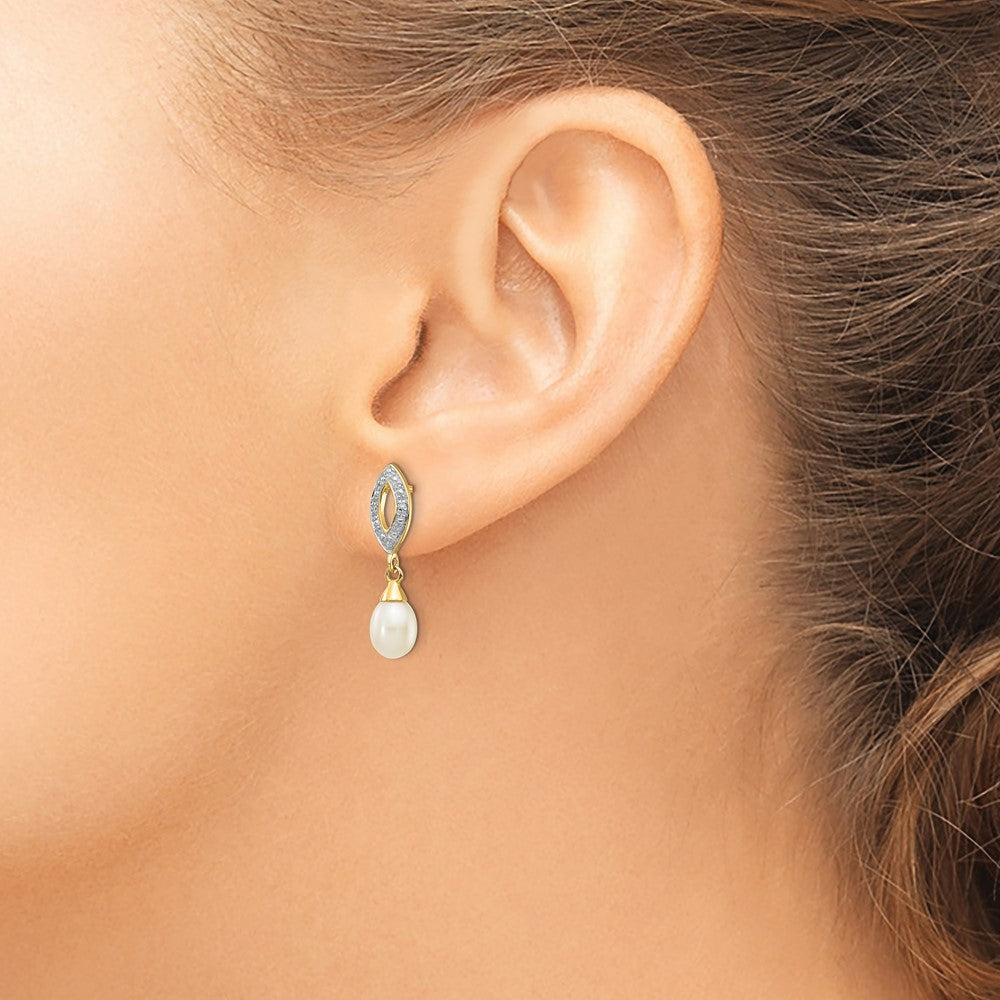 Shop Stylish 14K Gold Teardrop Pearl Earrings, 7x5mm with .01ct Diamond Accents