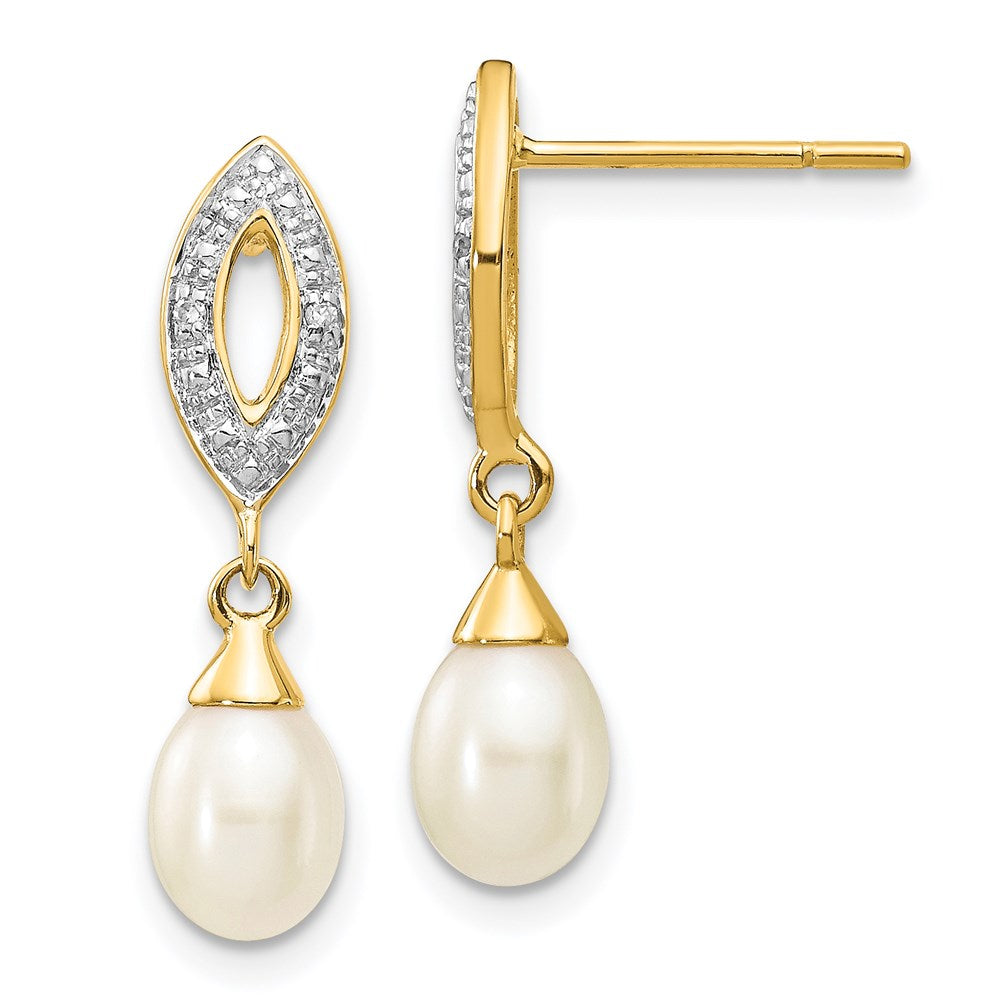 Shop Stylish 14K Gold Teardrop Pearl Earrings, 7x5mm with .01ct Diamond Accents