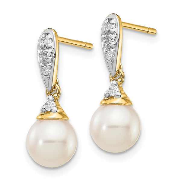 14K White Gold Dangle Earrings with 6-7mm Pearls & Diamonds - Style GR1-1014221