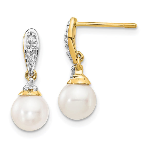 14K White Gold Dangle Earrings with 6-7mm Pearls & Diamonds - Style GR1-1014221