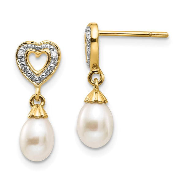 14K Gold Teardrop FWC Pearl Earrings with .01ct Diamond Accents