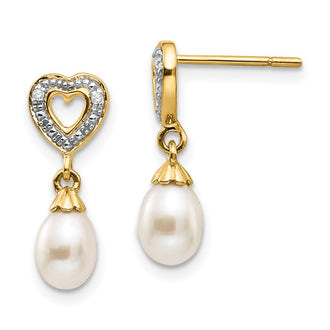 High-Quality 14K Gold Teardrop FWC Pearl Earrings with .01ct Diamond Accents