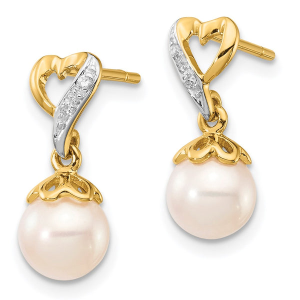 14K Gold Dangle Earrings with 6-7mm Pearls & .01ct Diamond