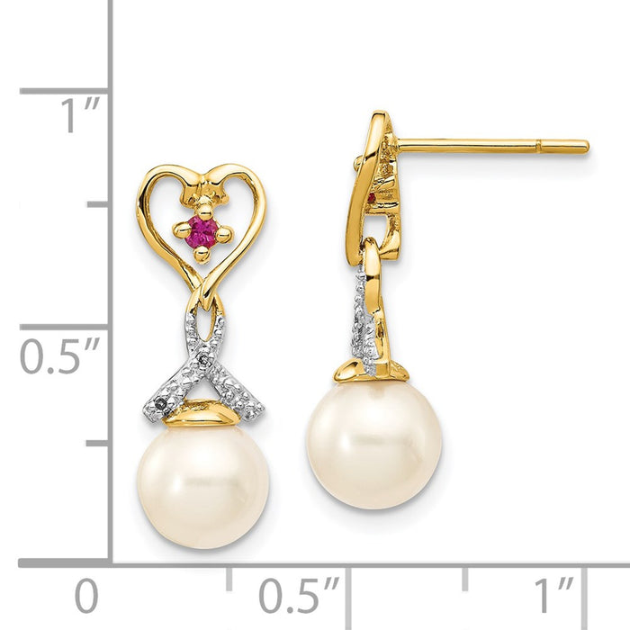 Shop Exclusive 14K Gold Heart Dangle Earrings with 7-8mm Pearls & Diamonds-4