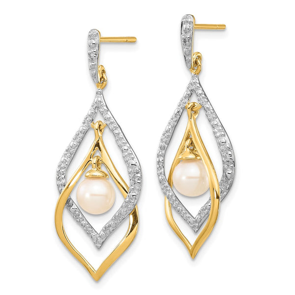 14K White Gold Dangle Earrings with Pearls & Diamonds