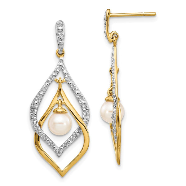 14K White Gold Dangle Earrings with Pearls & Diamonds