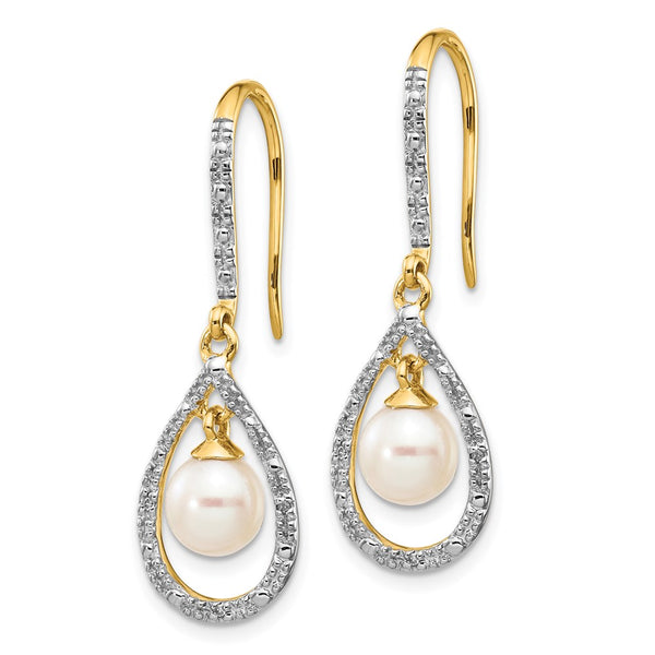 14K White Gold Dangle Earrings with 6-7mm Pearls & 0.02ct Diamonds