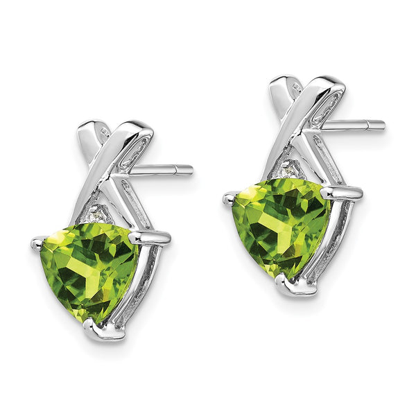14K White Gold Trillion Peridot & White Topaz Stud Earrings