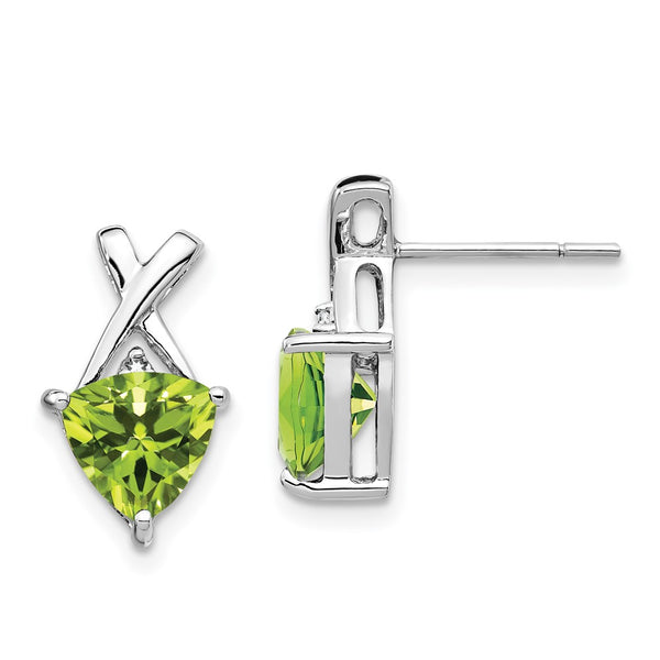 14K White Gold Trillion Peridot & White Topaz Stud Earrings