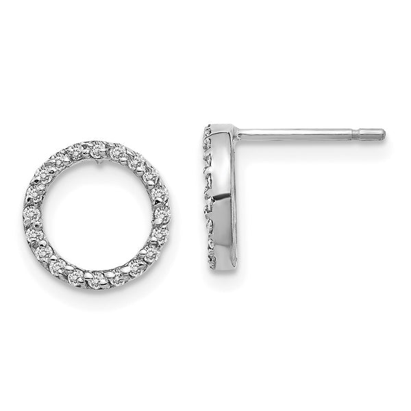 14K White Gold Diamond Hoop Earrings - 1.5" Open Circle