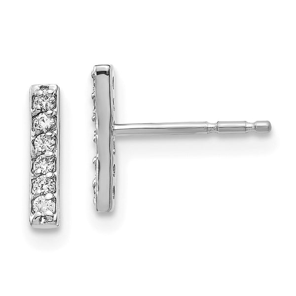 14K White Gold Diamond Bar Stud Earrings - 0.85mm