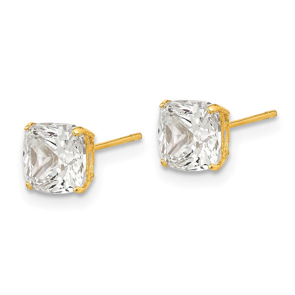 14K Gold Cushion Cut CZ Stud Earrings - 6x6 mm