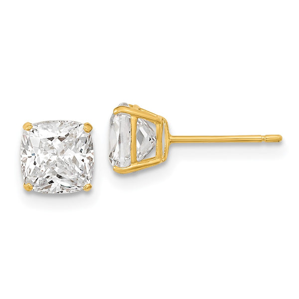 14K Gold Cushion Cut CZ Stud Earrings - 6x6 mm