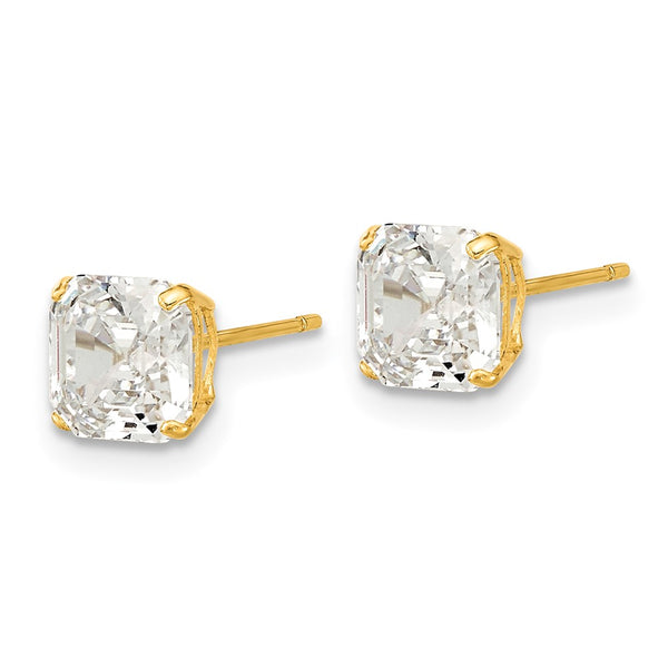 14K Gold 6mm Asscher Cut CZ Stud Earrings