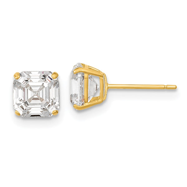 14K Gold 6mm Asscher Cut CZ Stud Earrings