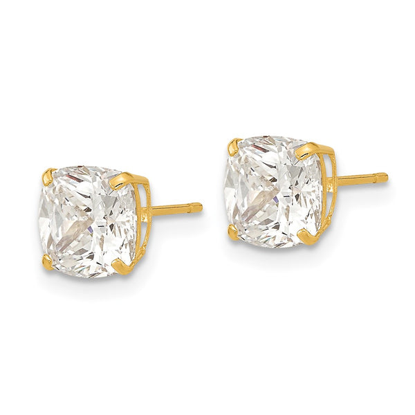 14K Gold Polished Cushion Cut CZ Stud Earrings - 7x7 mm
