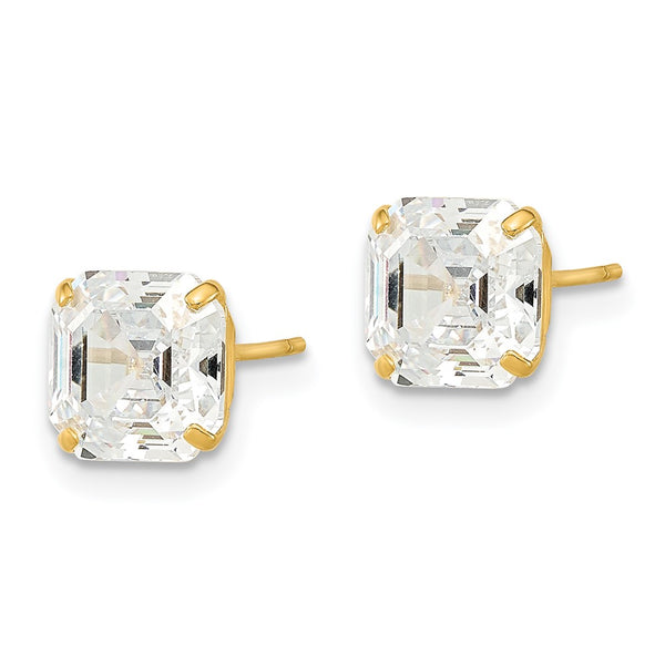 14K Gold Polished Asscher Cut CZ Stud Earrings - 7x7mm