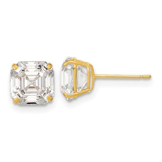Buy Stylish 14K Gold Polished Asscher Cut CZ Stud Earrings - 7x7mm Value!