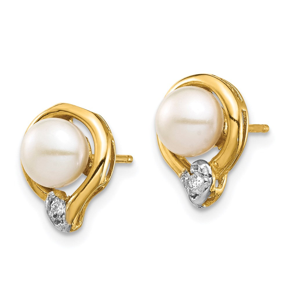 Buy Stylish 14K White Gold Pearl Button Earrings with 0.02ct Diamonds, 5-6mm