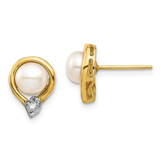 Buy Stylish 14K White Gold Pearl Button Earrings with 0.02ct Diamonds, 5-6mm