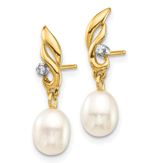 Buy Stylish 14k White Gold Dangle Earrings with 5-6mm Pearls & .02ct Diamond