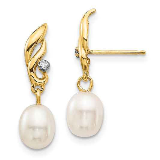 Buy Stylish 14k White Gold Dangle Earrings with 5-6mm Pearls & .02ct Diamond