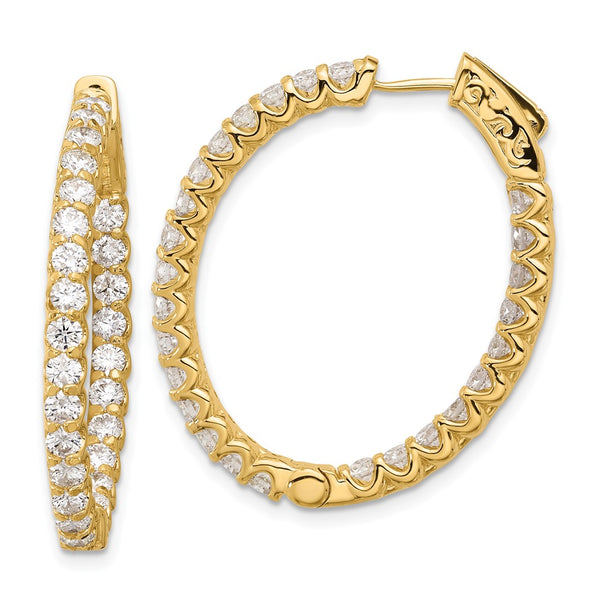 14K Gold 3.1ct Oval Hoop Earrings - Diamond Accents