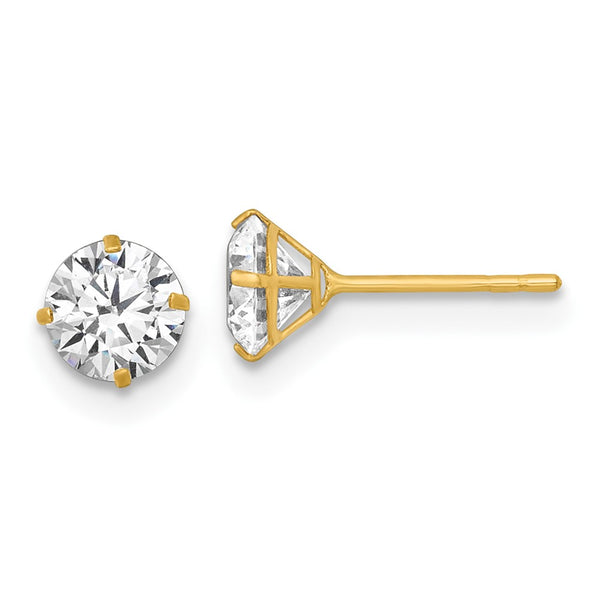 14K Gold Polished 5.00mm Round CZ Stud Earrings