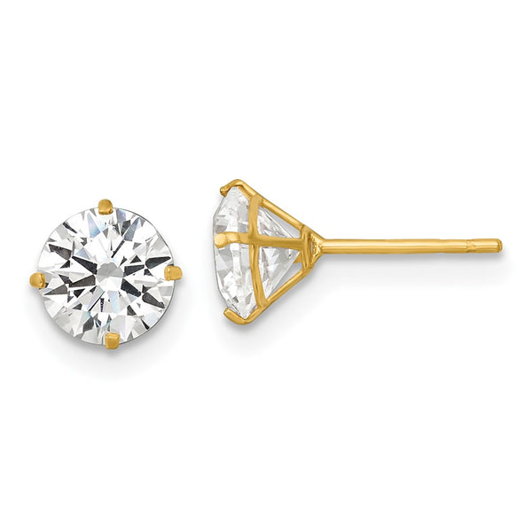 14K Gold Polished 6mm Round CZ Stud Earrings