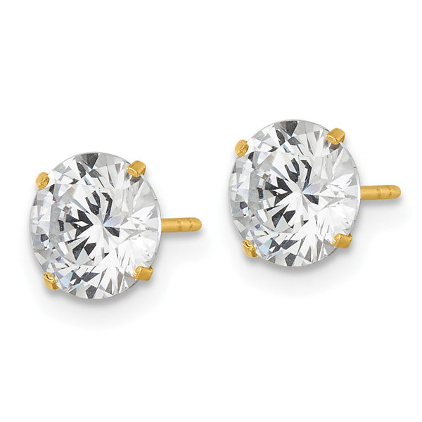 14K Gold Polished 7mm Round CZ Stud Earrings