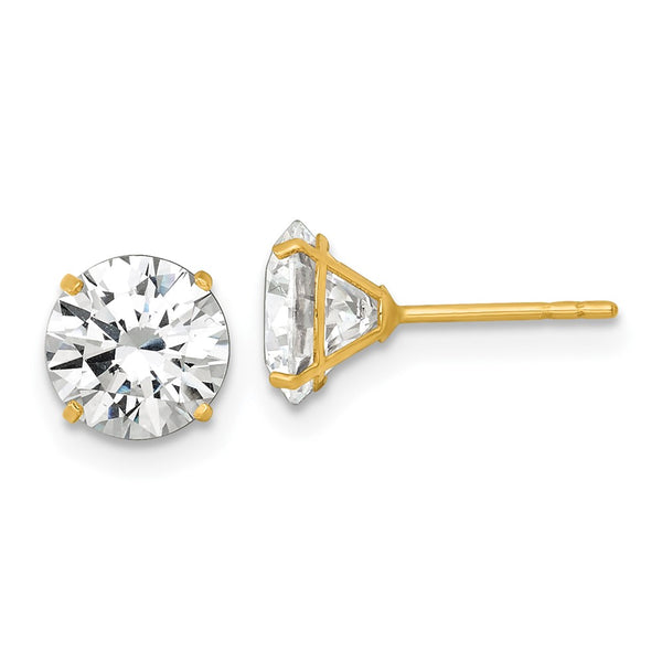 14K Gold Polished 7mm Round CZ Stud Earrings