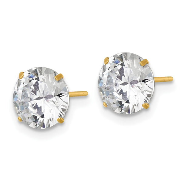 14K Gold Polished 8mm Round CZ Stud Earrings