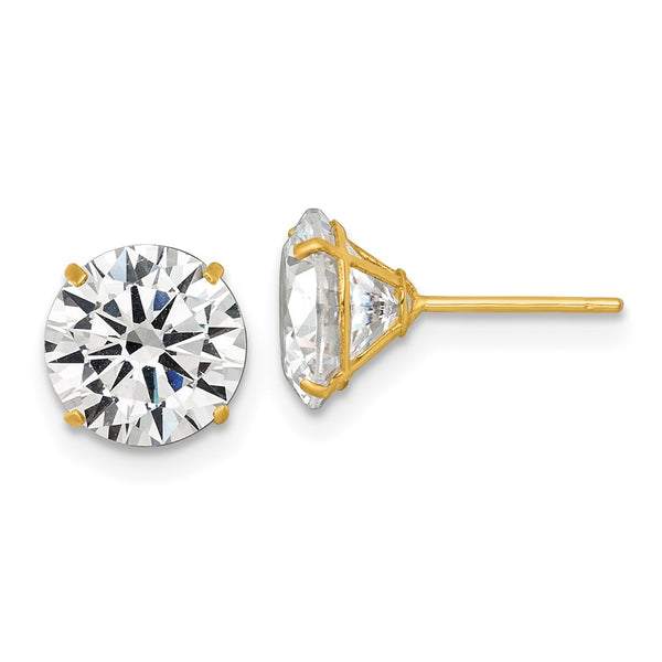 14K Gold Polished 8mm Round CZ Stud Earrings