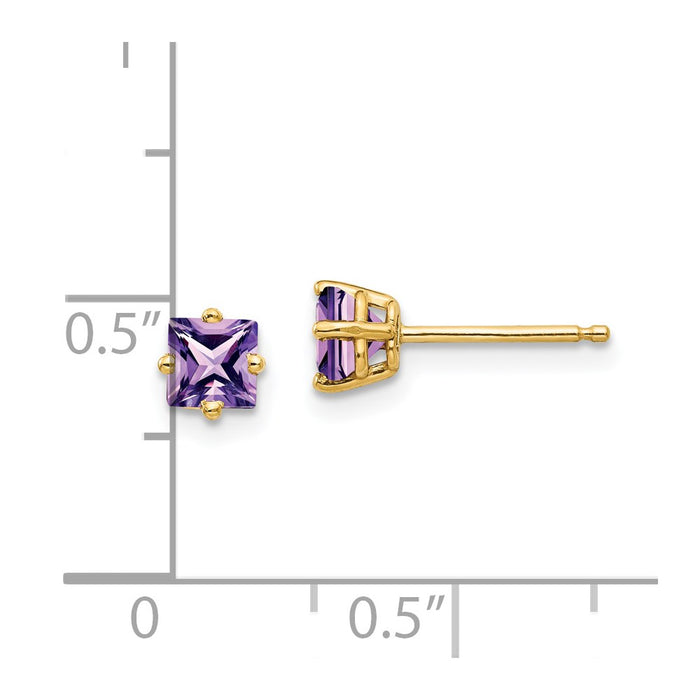 Buy Exclusive 14K Gold 4mm Princess Cut Amethyst Stud Earrings - Luxury Value!-4