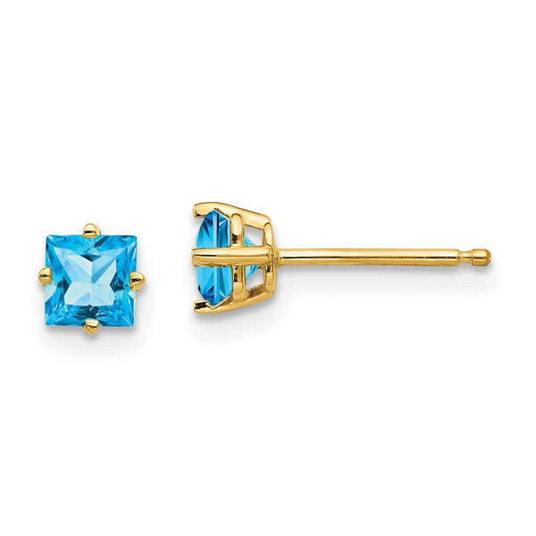 14K Gold 4mm Blue Topaz Stud Earrings - Style GR1-1014084