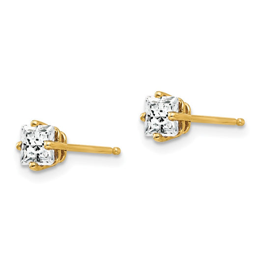 Buy Stylish 14K Gold 4mm Princess Cut Cubic Zirconia Stud Earrings - Value!