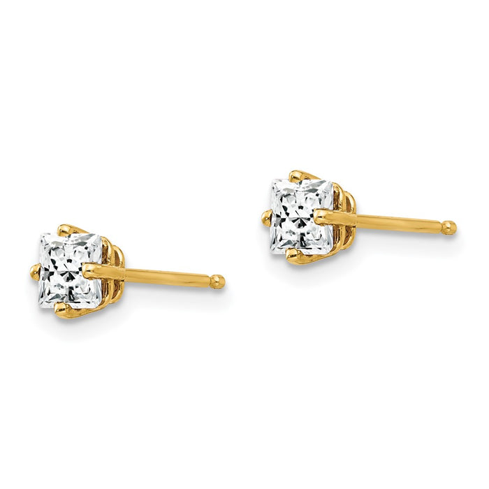 Buy Stylish 14K Gold 4mm Princess Cut Cubic Zirconia Stud Earrings - Value!-2