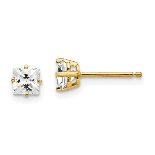 Buy Stylish 14K Gold 4mm Princess Cut Cubic Zirconia Stud Earrings - Value!