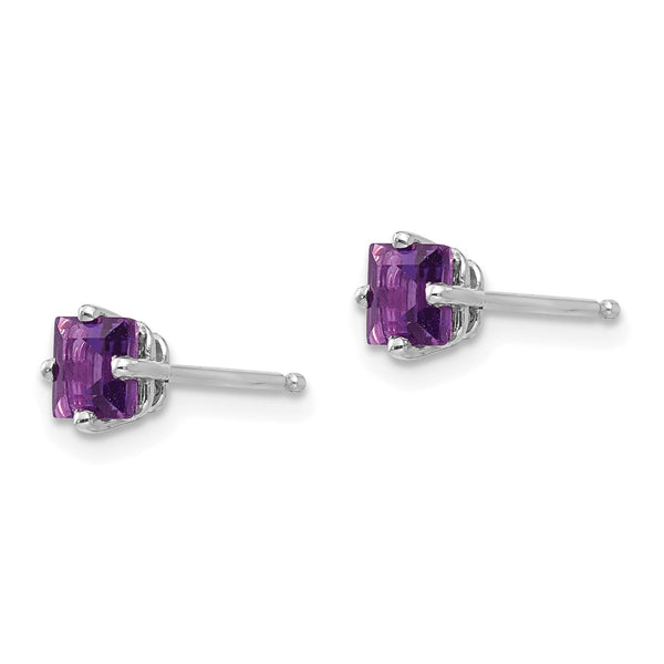 14K White Gold 4mm Amethyst Stud Earrings - Style GR1-1014108