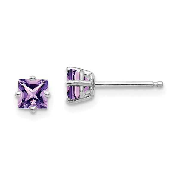 14K White Gold 4mm Amethyst Stud Earrings - Style GR1-1014108