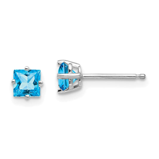 High-Quality 14K White Gold 4mm Princess Cut Blue Topaz Earrings - Stylish Value