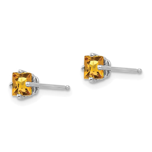 Shop Stylish 14K White Gold 4mm Princess Cut Citrine Stud Earrings - Luxury Value